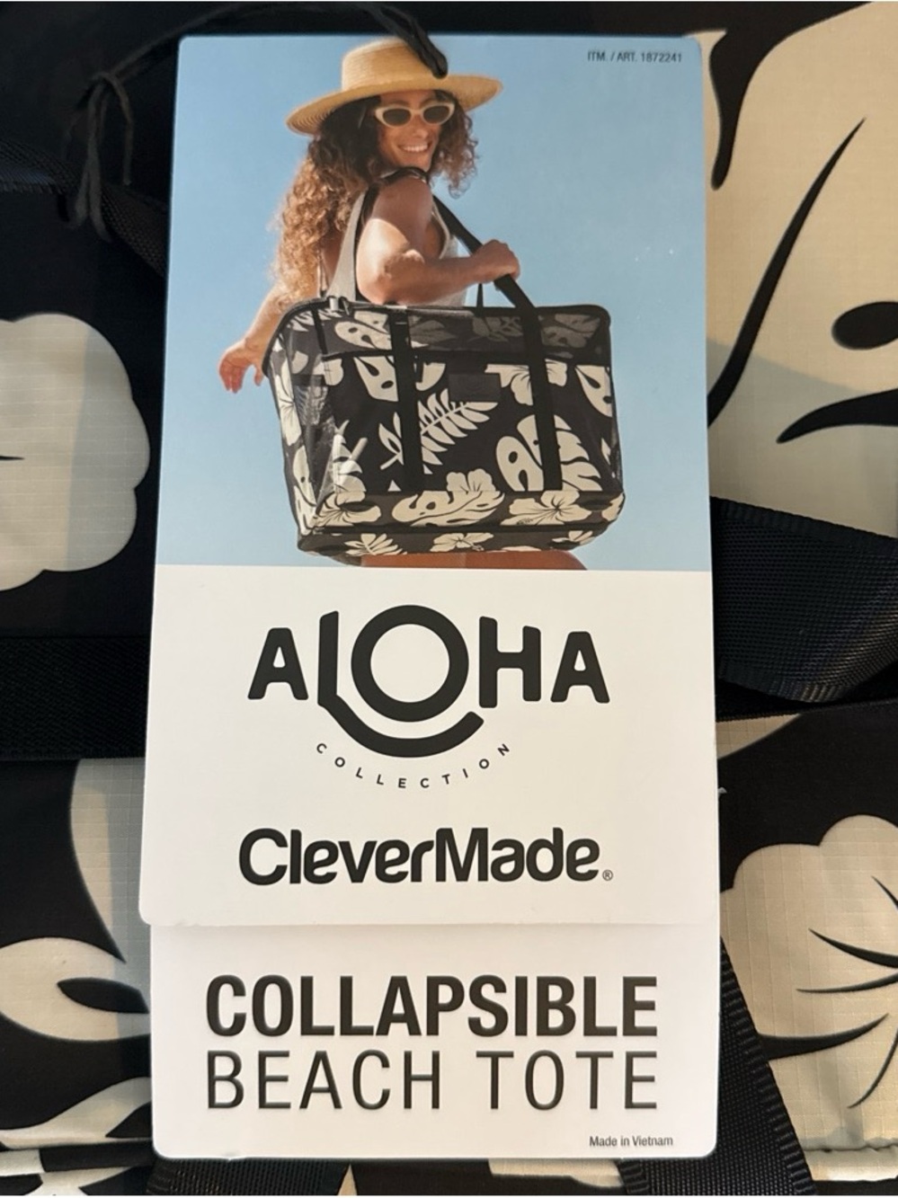 Aloha Collection Collapsible Beach Tote - Black & White